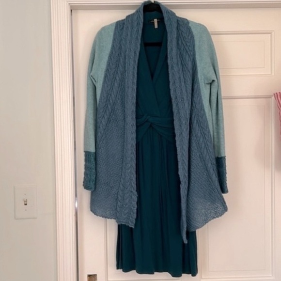 Anthropologie Knitted and Knotted Open Front Cardigan in Multi Green Size Small - Picture 1 of 12